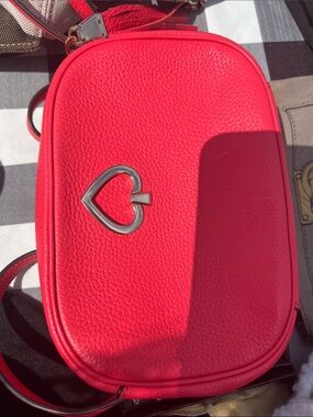 kate spade Red Pebbled Leather Crossbody with Silver Heart Accent
